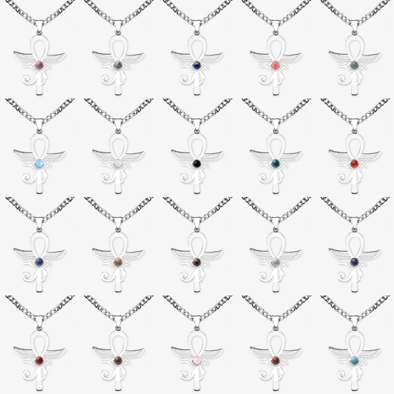 Stainless Steel Horus Eye Necklace Natural Gemstone Cabs Pendant With 50CM Chain
