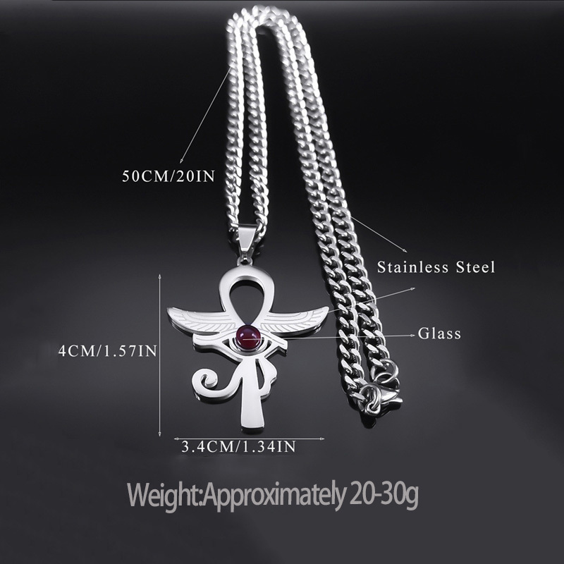 Stainless Steel Horus Eye Necklace Natural Gemstone Cabs Pendant With 50CM Chain