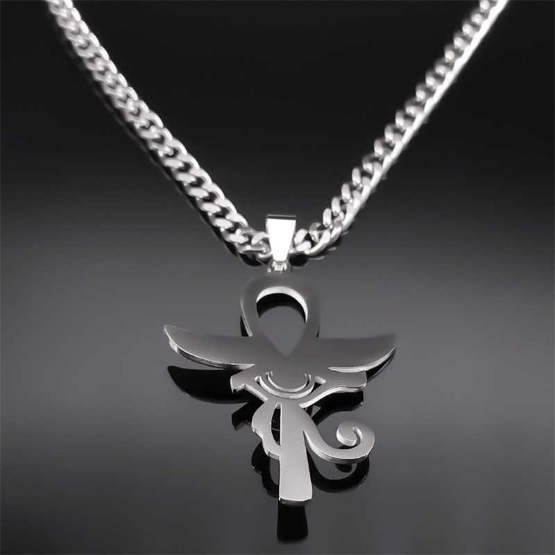 Stainless Steel Horus Eye Necklace Natural Gemstone Cabs Pendant With 50CM Chain
