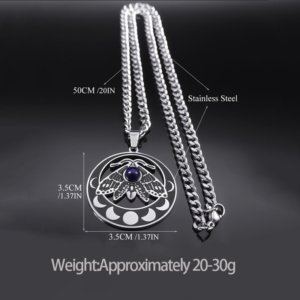 Stainless Steel Moth Necklace Natural Gemstone Cabs Pendant With 50CM Chain