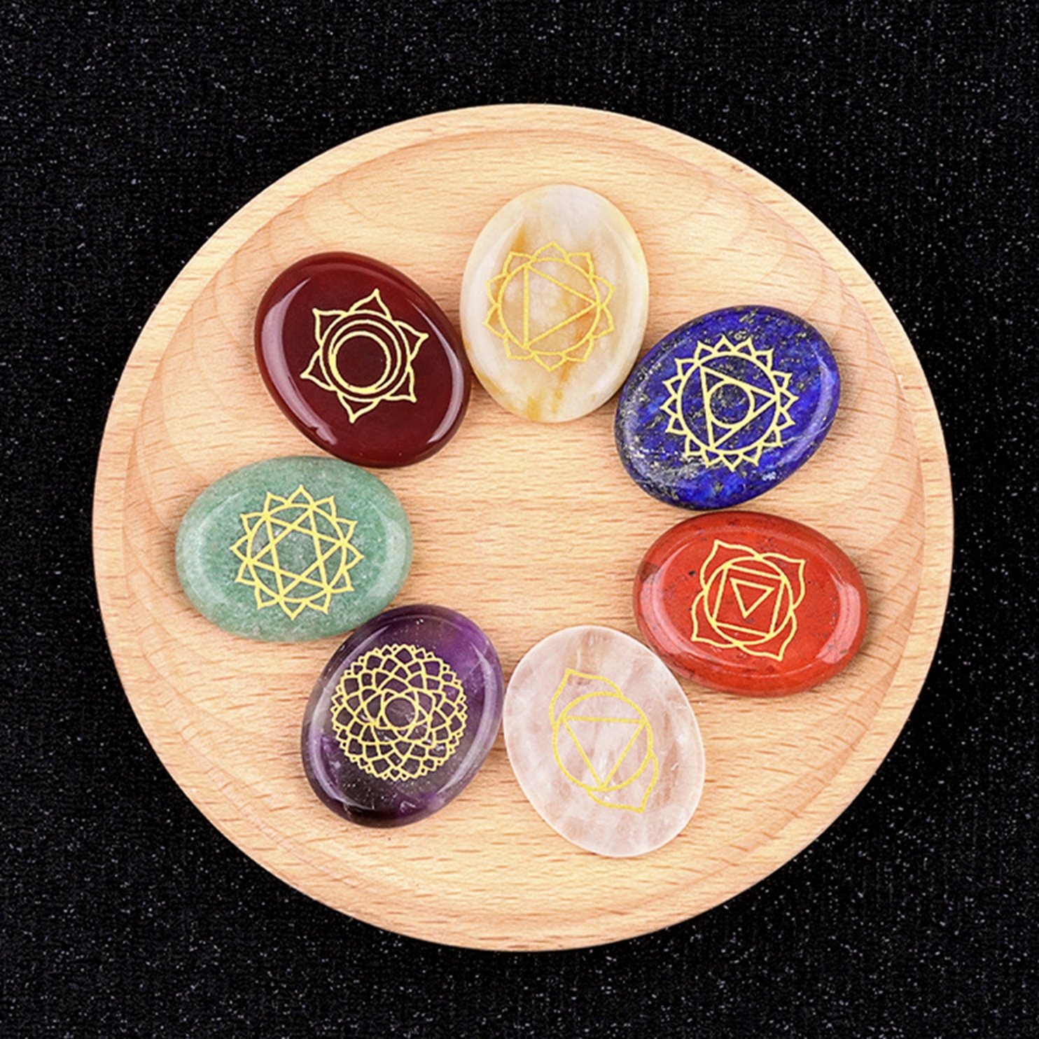 7 Chakra Heart Disce（22MM） Stone Collection (7PCS in velvet Bags)