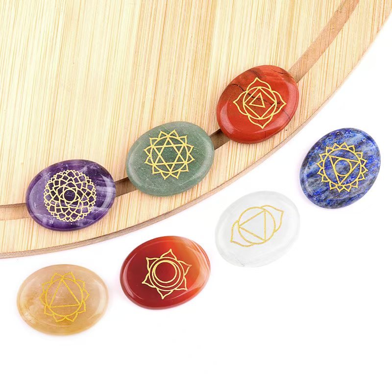 7 Chakra Heart Disce（22MM） Stone Collection (7PCS in velvet Bags)