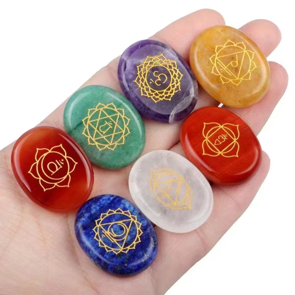 7 Chakra Heart Disce（22MM） Stone Collection (7PCS in velvet Bags)