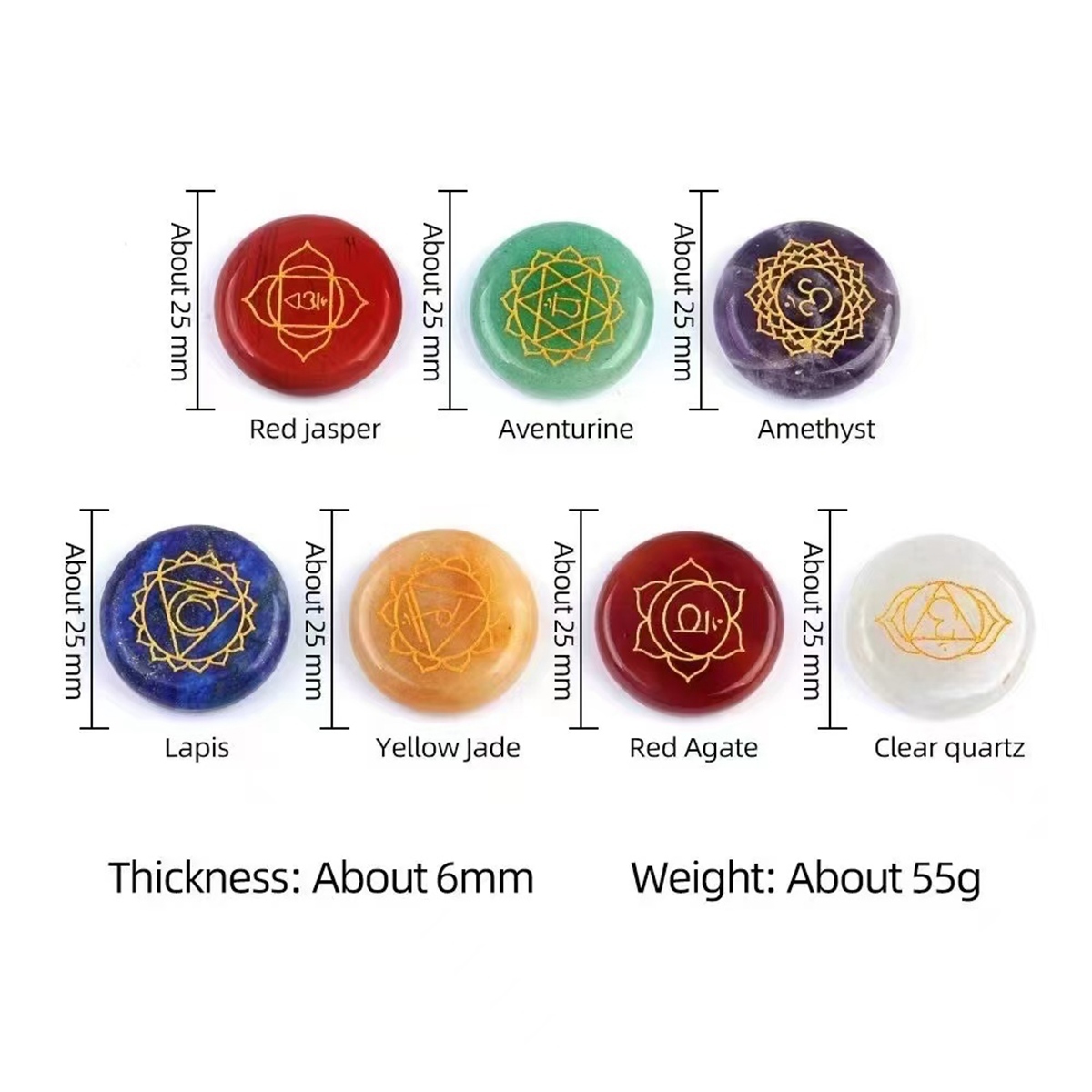 7 Chakra Heart Disce（22MM） Stone Collection (7PCS in velvet Bags)