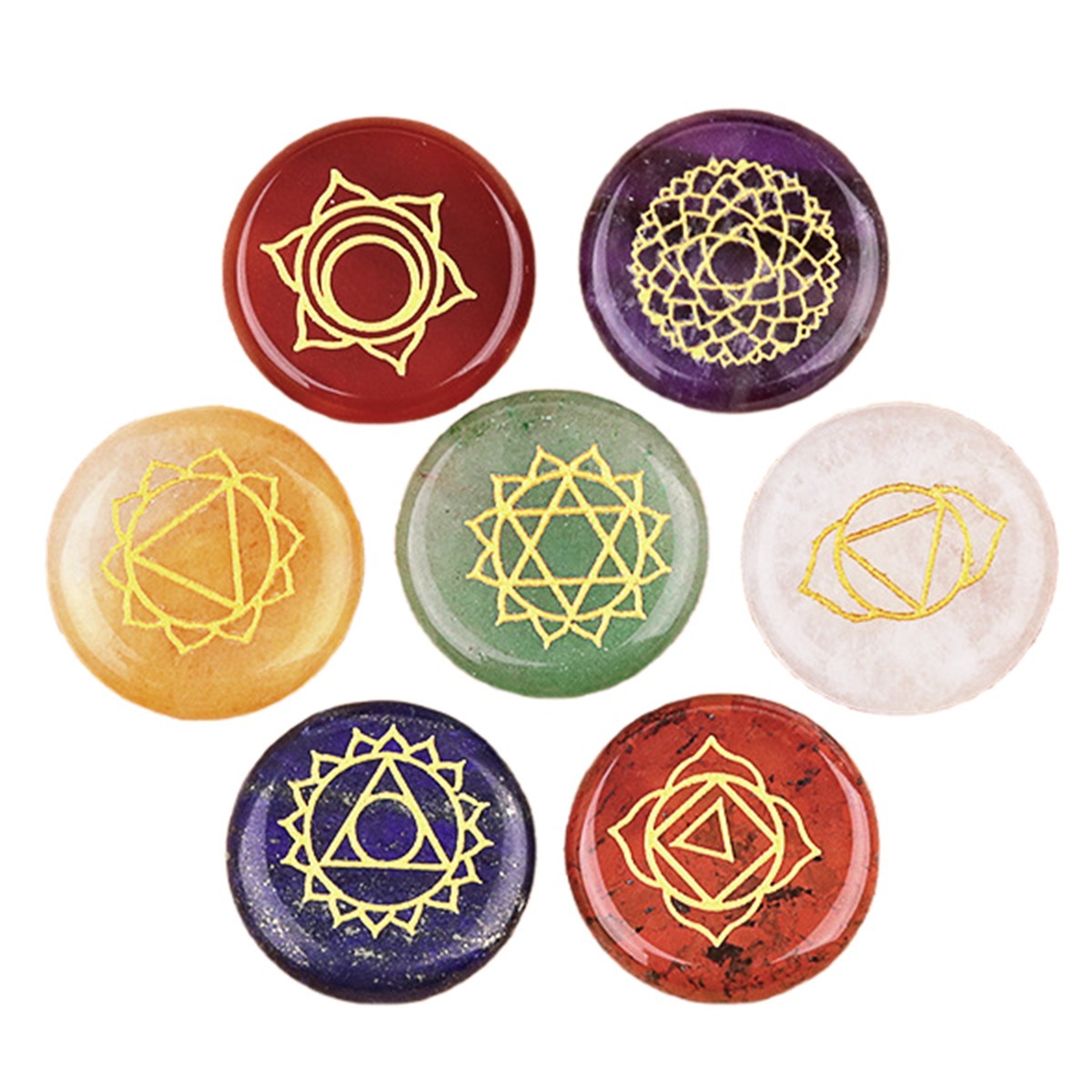 7 Chakra Heart Disce（22MM） Stone Collection (7PCS in velvet Bags)