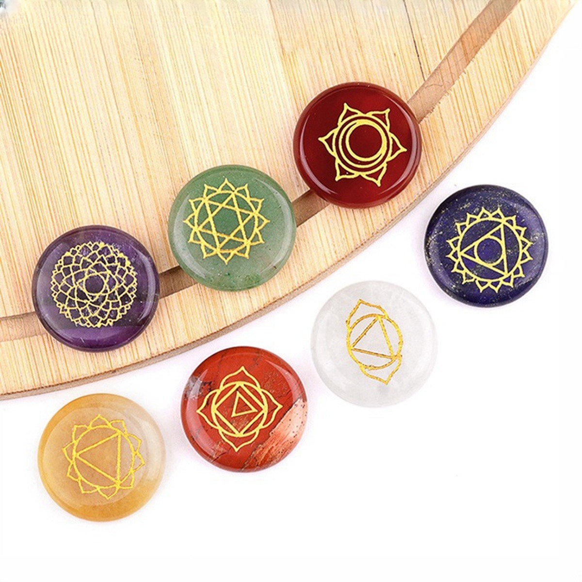 7 Chakra Heart Disce（22MM） Stone Collection (7PCS in velvet Bags)