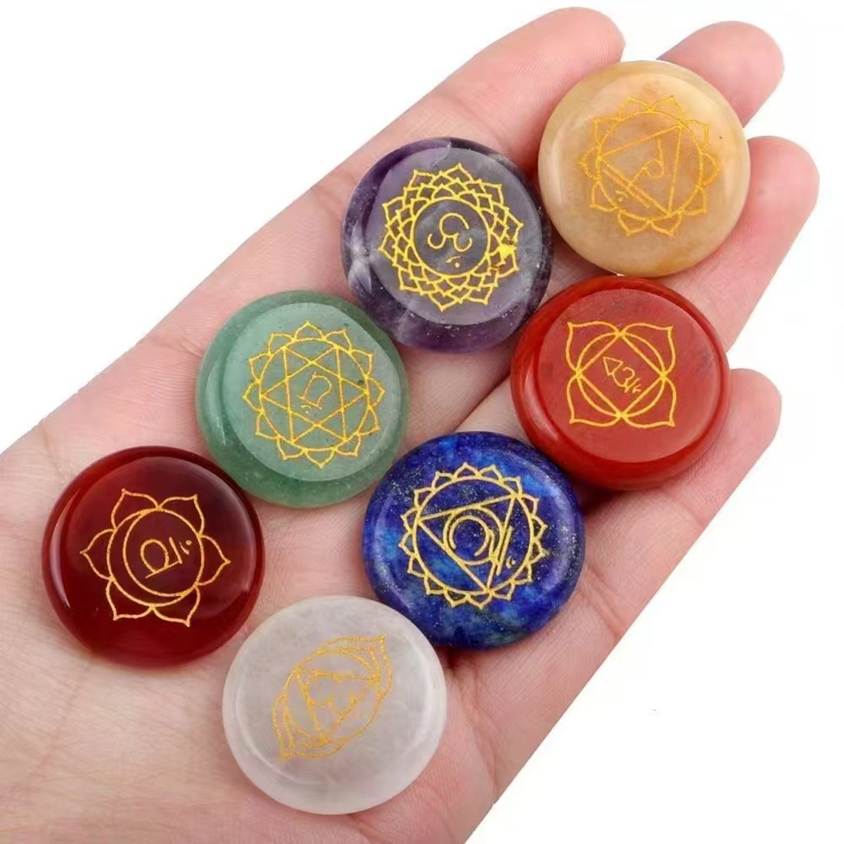 7 Chakra Heart Disce（22MM） Stone Collection (7PCS in velvet Bags)
