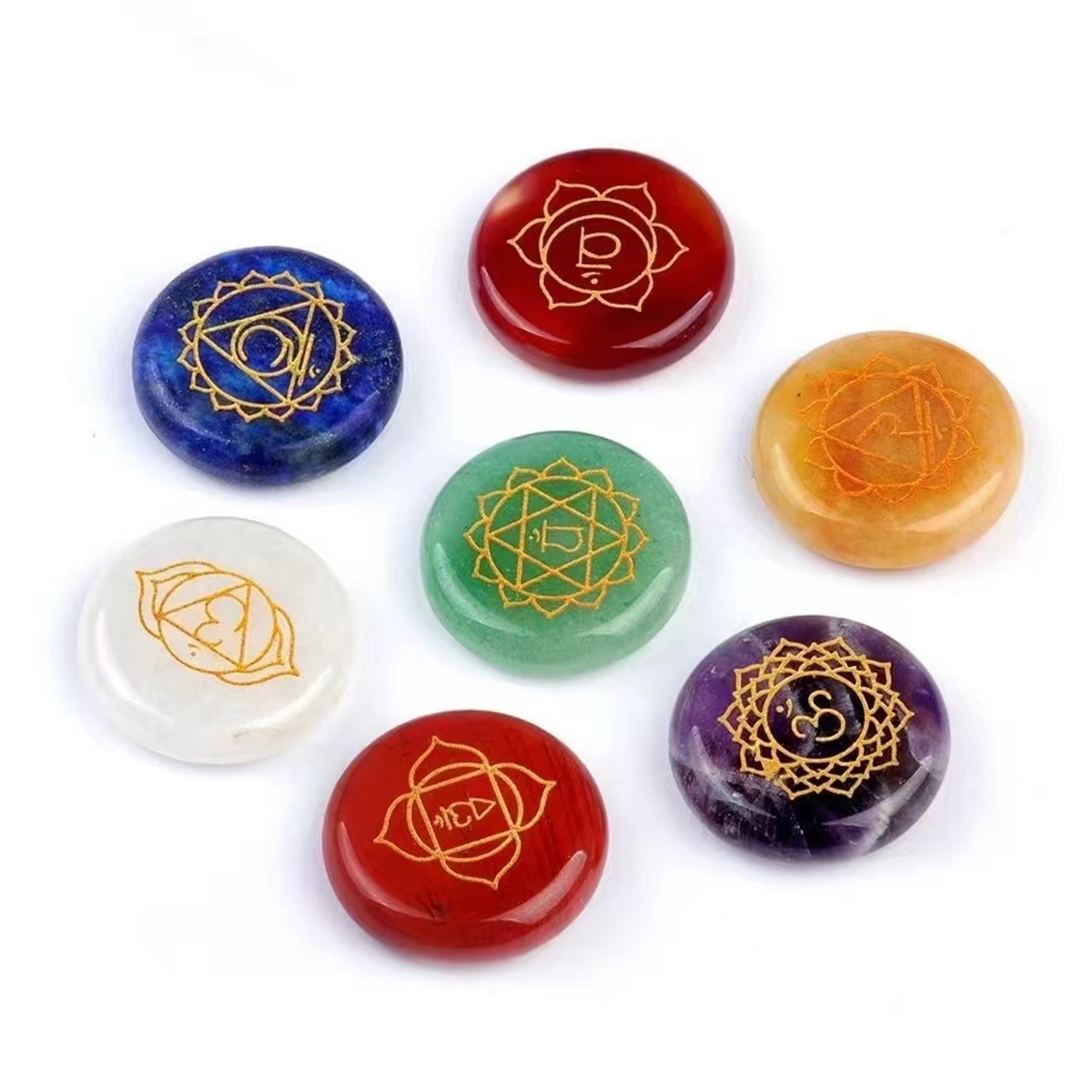 7 Chakra Heart Disce（22MM） Stone Collection (7PCS in velvet Bags)