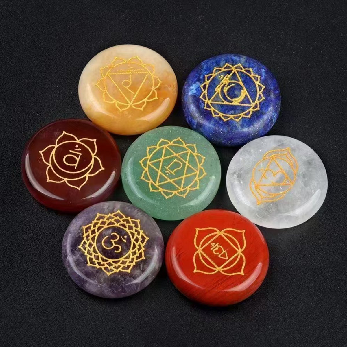 7 Chakra Heart Disce（22MM） Stone Collection (7PCS in velvet Bags)