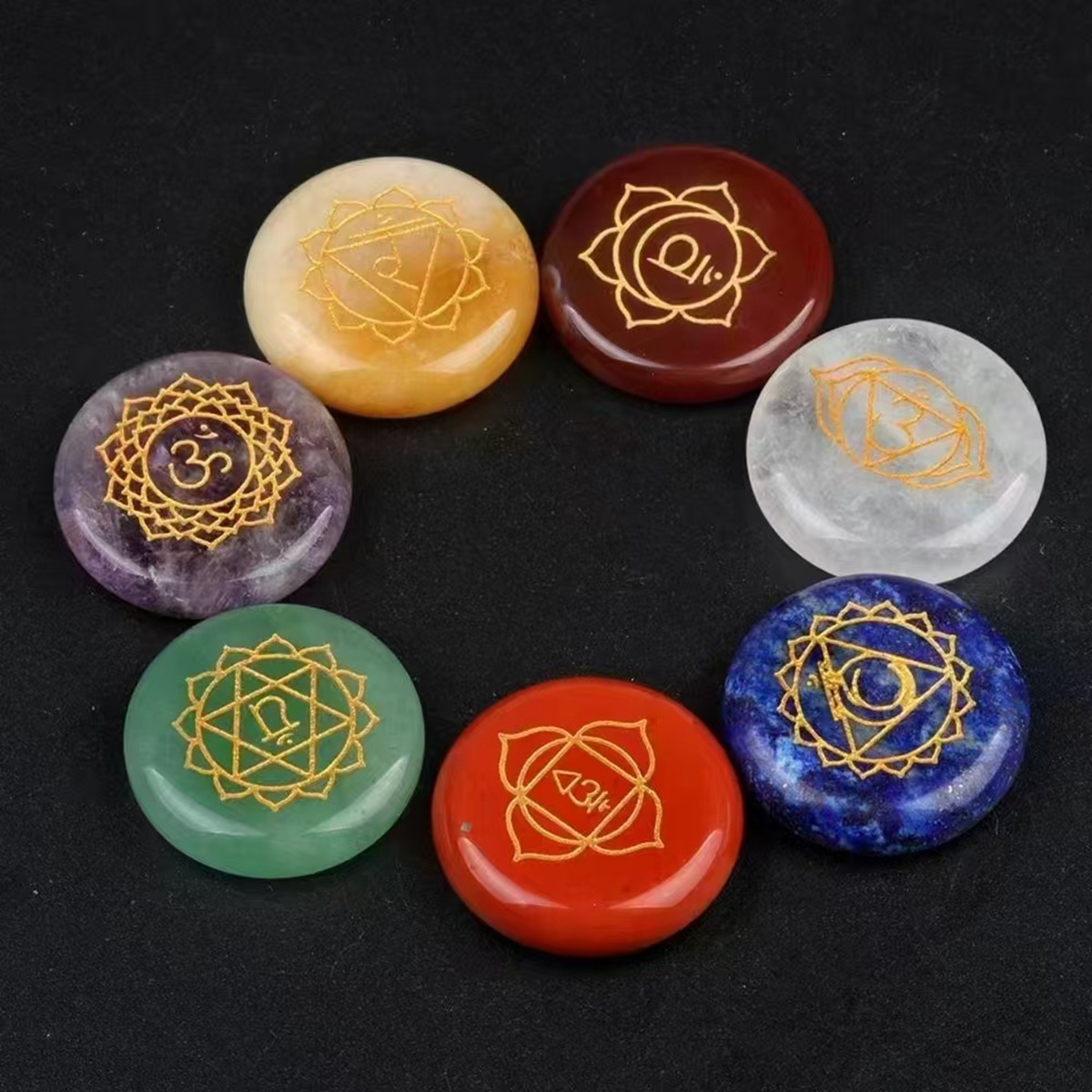 7 Chakra Heart Disce（22MM） Stone Collection (7PCS in velvet Bags)