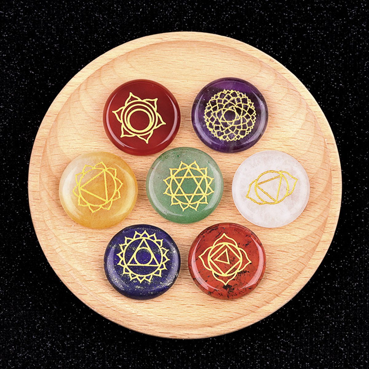 7 Chakra Heart Disce（22MM） Stone Collection (7PCS in velvet Bags)
