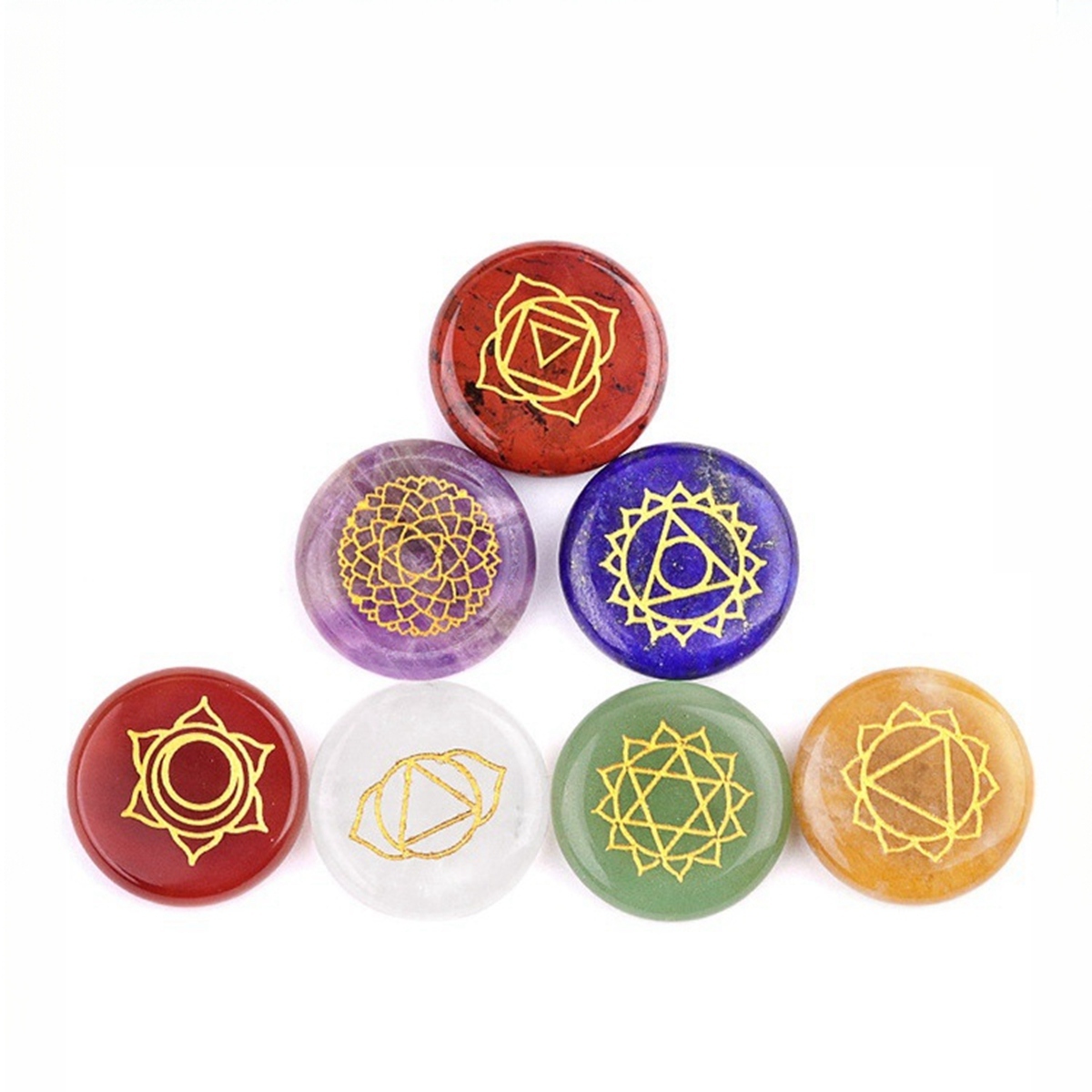 7 Chakra Heart Disce（22MM） Stone Collection (7PCS in velvet Bags)