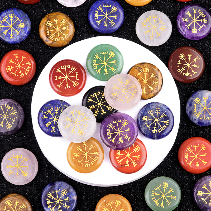 Gemstone 25MM Circular Disc Handmade Craved Pattern-AIM For Home Decor