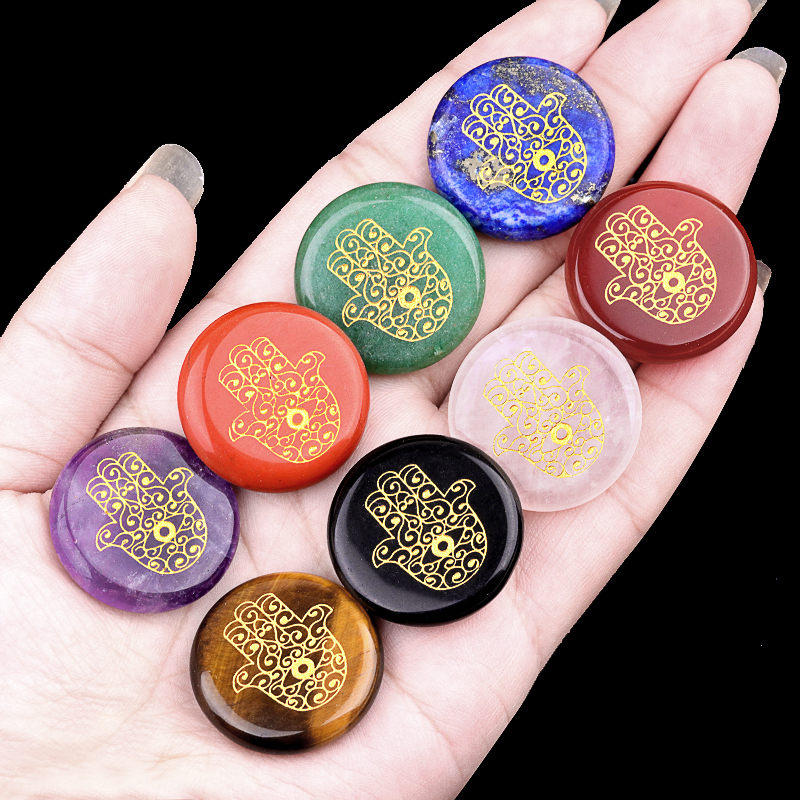25MM Circular Disc Gemstone Ornament Handmade Craved Pattern-Hand For Home Decor