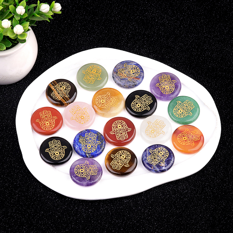 25MM Circular Disc Gemstone Ornament Handmade Craved Pattern-Hand For Home Decor