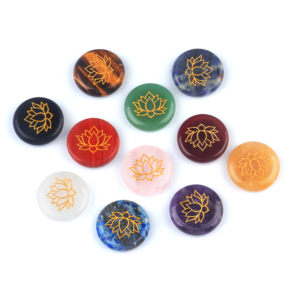 25MM Circular Disc Gemstone Ornament Handmade Craved Pattern-Lotus For Home Decor