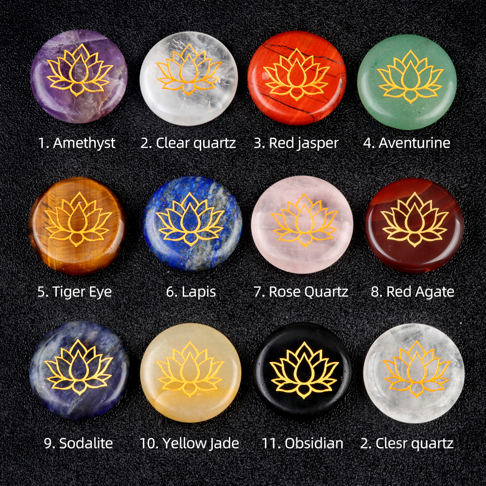 25MM Circular Disc Gemstone Ornament Handmade Craved Pattern-Lotus For Home Decor