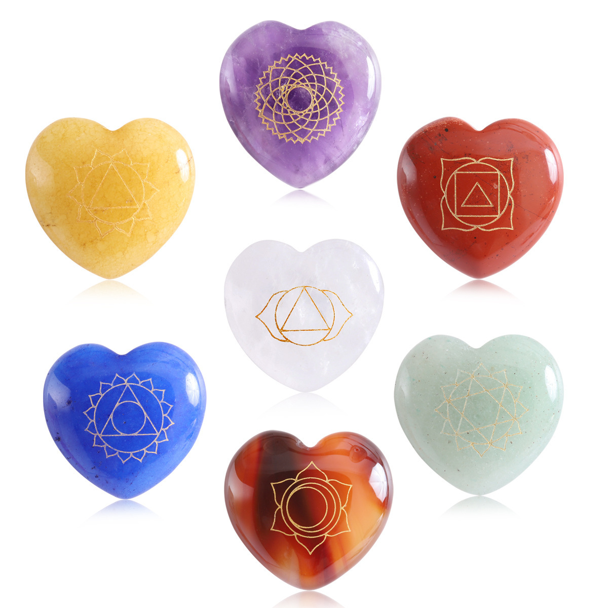 7 Chakra Heart Disce（22MM） Stone Collection (7PCS in velvet Bags)