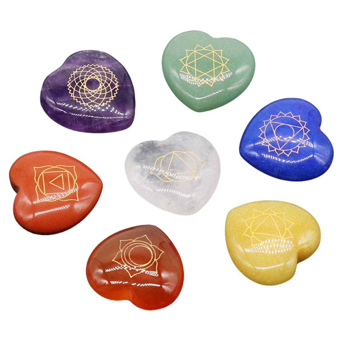 7 Chakra Heart Disce（22MM） Stone Collection (7PCS in velvet Bags)