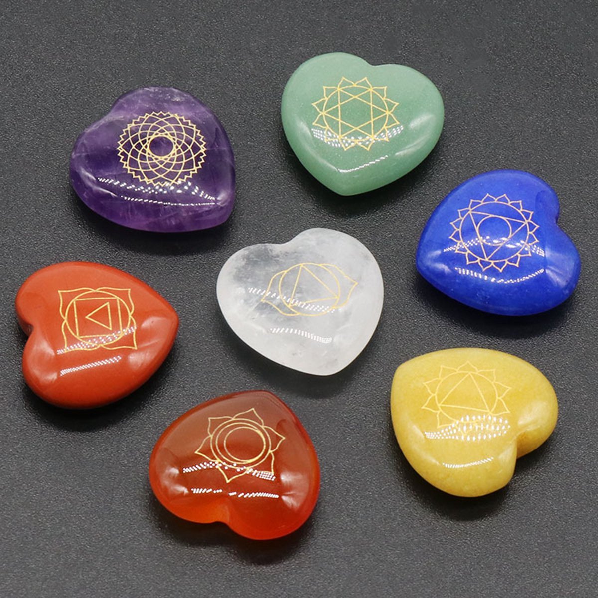7 Chakra Heart Disce（22MM） Stone Collection (7PCS in velvet Bags)