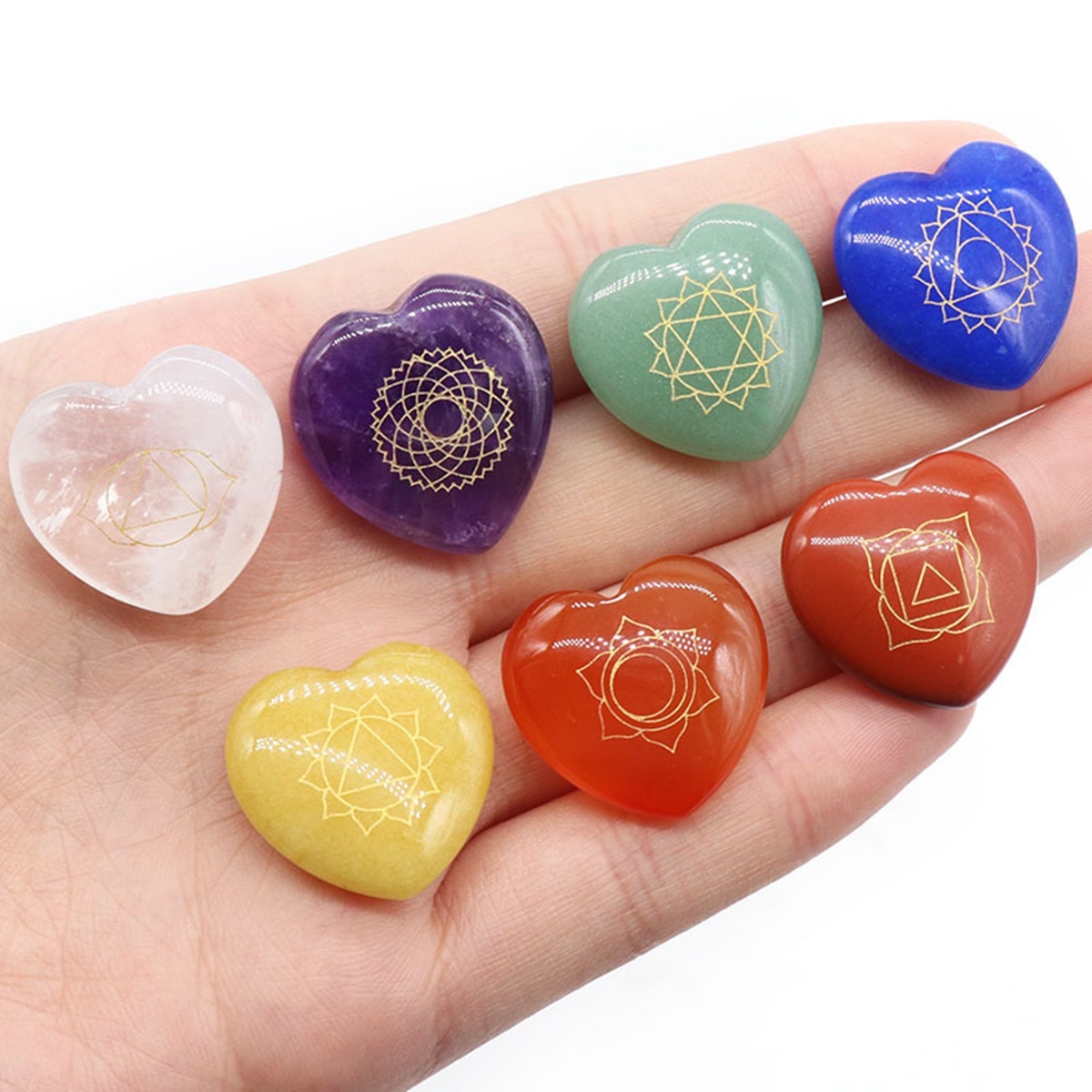7 Chakra Heart Disce（22MM） Stone Collection (7PCS in velvet Bags)