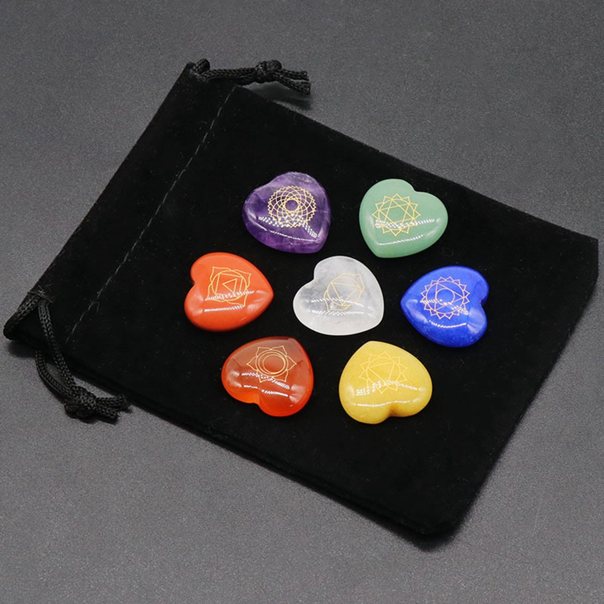7 Chakra Heart Disce（22MM） Stone Collection (7PCS in velvet Bags)