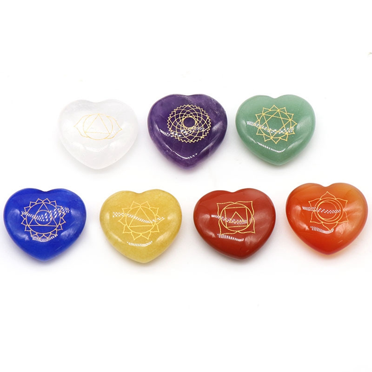 7 Chakra Heart Disce（22MM） Stone Collection (7PCS in velvet Bags)