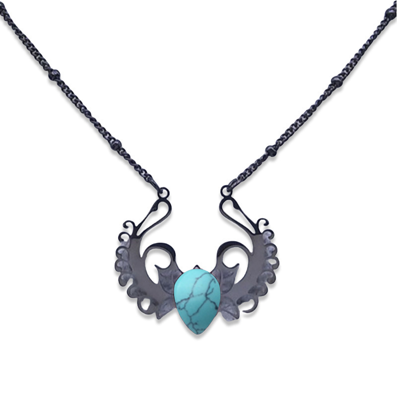 Stainless Steel Necklace Natural Gemstone Cabs Pendant With 50CM Chain