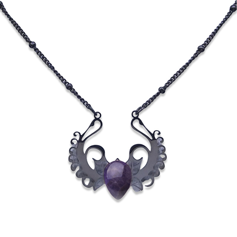 Stainless Steel Necklace Natural Gemstone Cabs Pendant With 50CM Chain