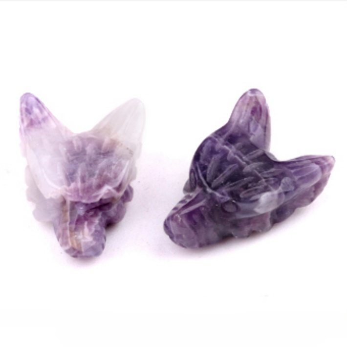 Handmade Craved 1.0Inch Gemstone Wolf Head Animal Ornamentfor Home & Office Decoration