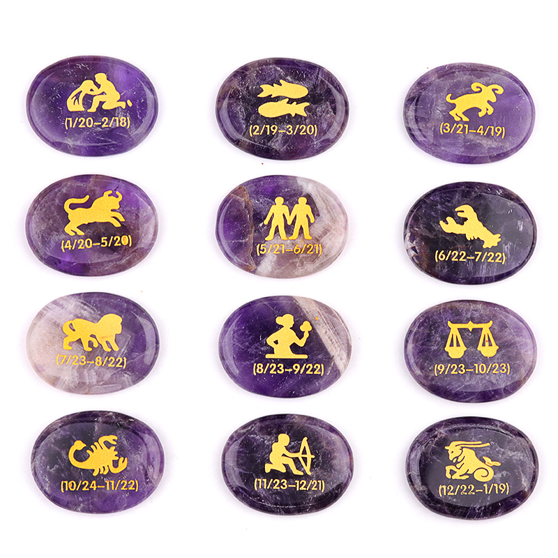 Red Jasper Zodiac or Horoscope Symbols Engraved Stones (Set of 12) for Reiki Healing Meditation Balancing Worry Gemstone Pocket