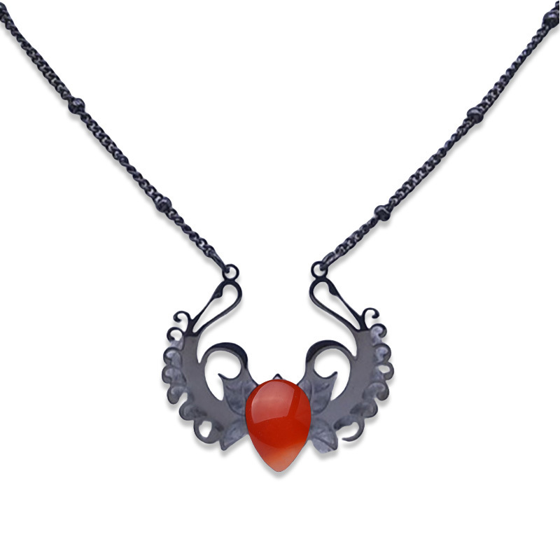 Stainless Steel Necklace Natural Gemstone Cabs Pendant With 50CM Chain