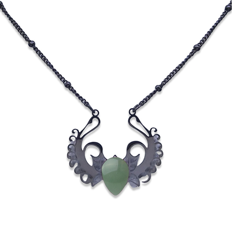 Stainless Steel Necklace Natural Gemstone Cabs Pendant With 50CM Chain