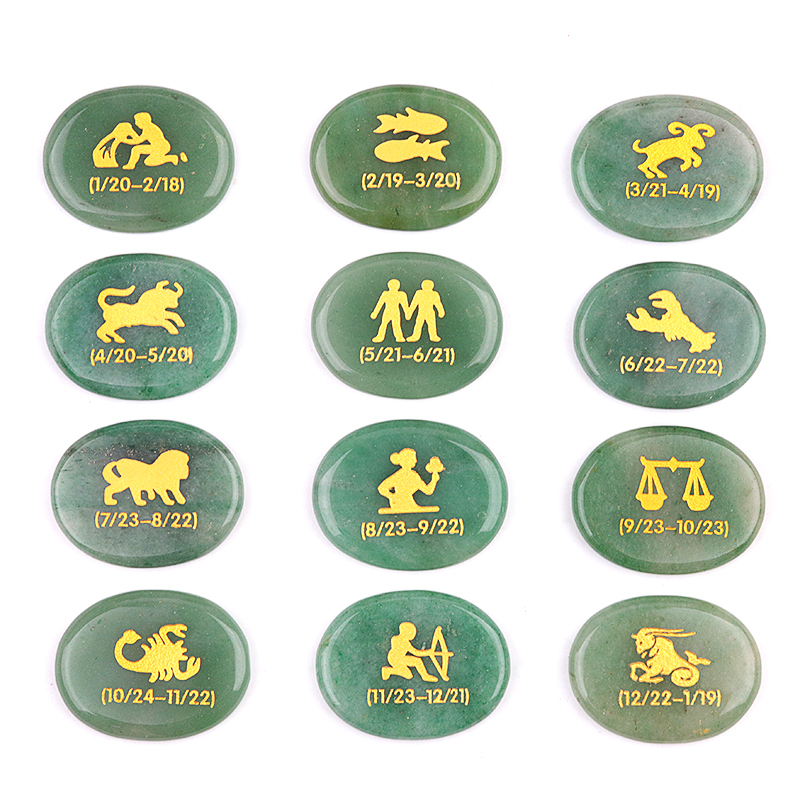 Howlite Turquoise Zodiac or Horoscope Symbols Engraved Stones (Set of 12) for Reiki Healing Meditation Balancing Worry Gemstone Pocket