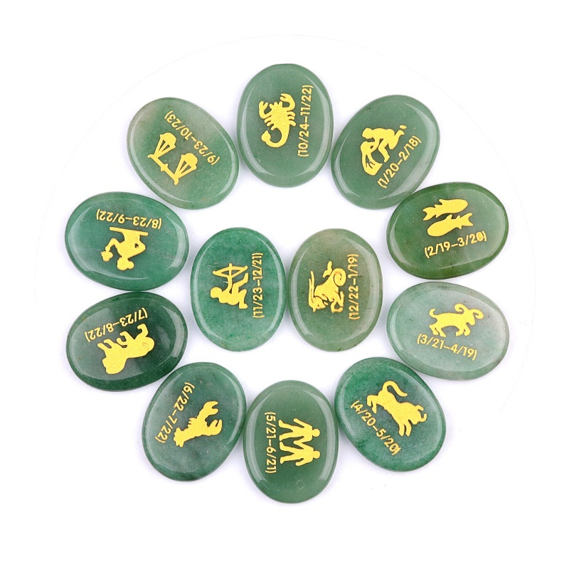 Zodiac or Horoscope Symbols Engraved Stones (Set of 12) for Reiki Healing Meditation Balancing Worry Gemstone Pocket