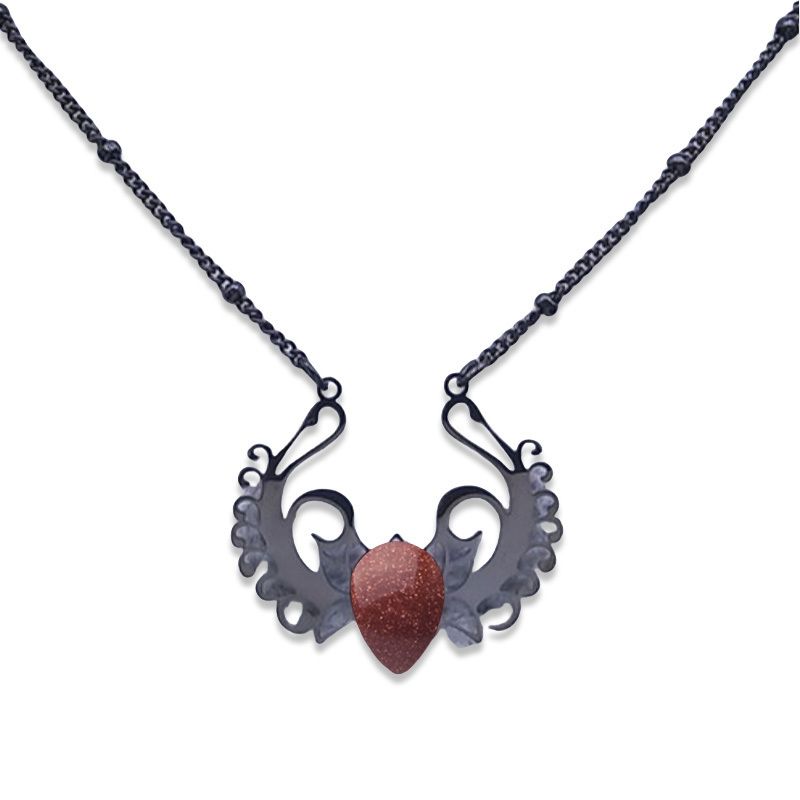 Stainless Steel Necklace Natural Gemstone Cabs Pendant With 50CM Chain