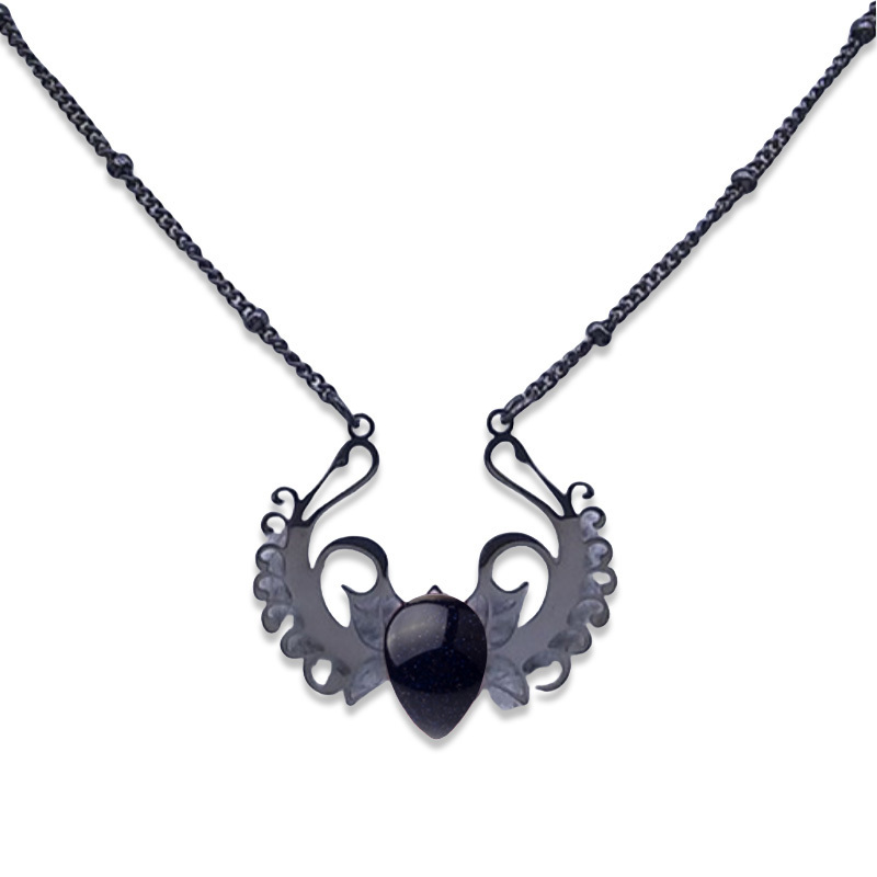 Stainless Steel Necklace Natural Gemstone Cabs Pendant With 50CM Chain