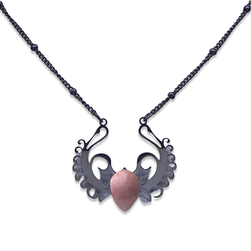 Stainless Steel Necklace Natural Gemstone Cabs Pendant With 50CM Chain
