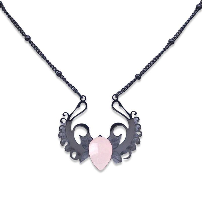 Stainless Steel Necklace Natural Gemstone Cabs Pendant With 50CM Chain