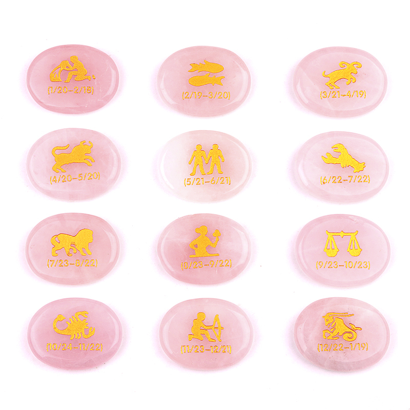 Yellow Tiger Eye Zodiac or Horoscope Symbols Engraved Stones (Set of 12) for Reiki Healing Meditation Balancing Worry Gemstone Pocket