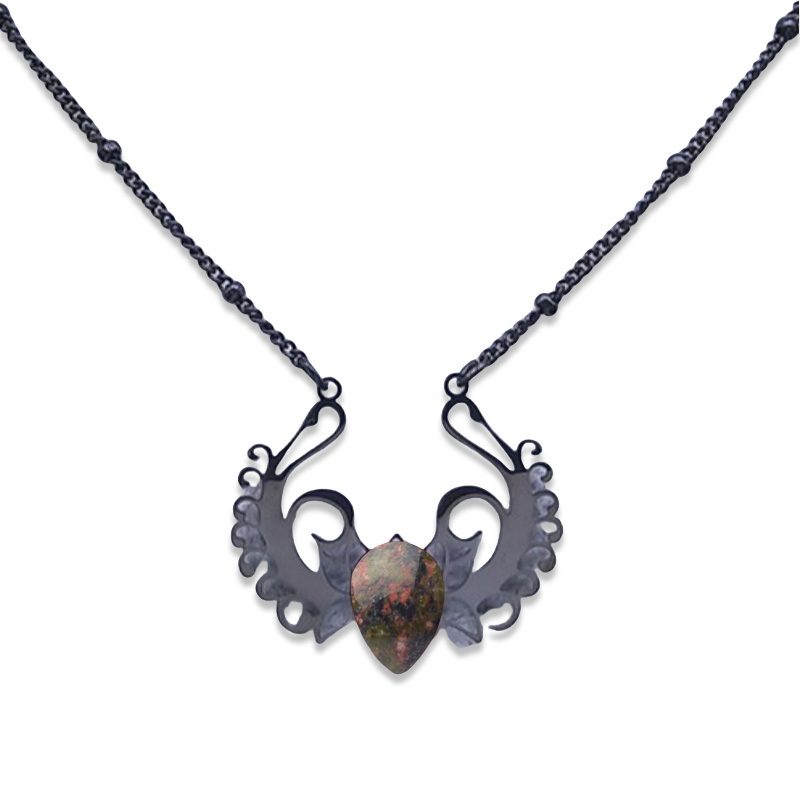 Stainless Steel Necklace Natural Gemstone Cabs Pendant With 50CM Chain