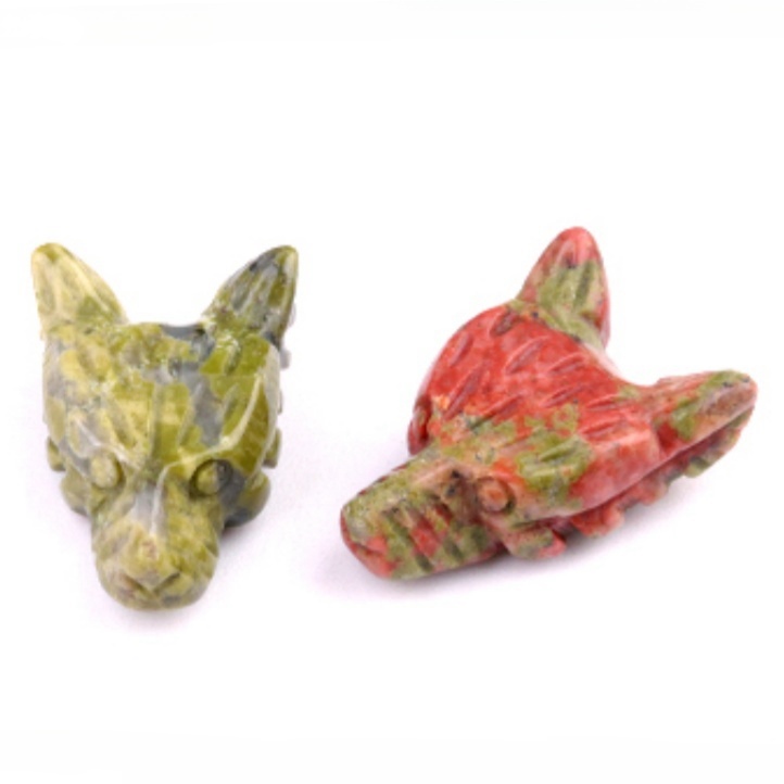 Handmade Craved 1.0Inch Gemstone Wolf Head Animal Ornamentfor Home & Office Decoration