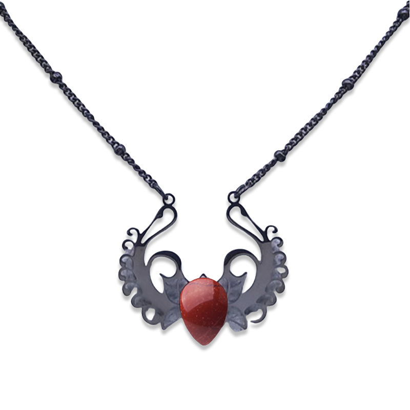 Stainless Steel Necklace Natural Gemstone Cabs Pendant With 50CM Chain