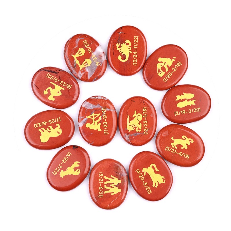 Zodiac or Horoscope Symbols Engraved Stones (Set of 12) for Reiki Healing Meditation Balancing Worry Gemstone Pocket