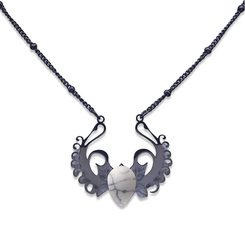 Stainless Steel Necklace Natural Gemstone Cabs Pendant With 50CM Chain