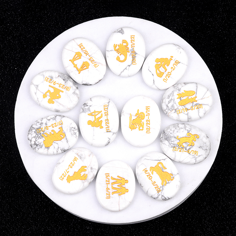 Yellow Tiger Eye Zodiac or Horoscope Symbols Engraved Stones (Set of 12) for Reiki Healing Meditation Balancing Worry Gemstone Pocket