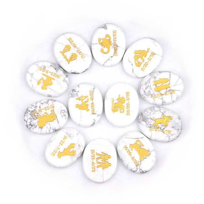 Zodiac or Horoscope Symbols Engraved Stones (Set of 12) for Reiki Healing Meditation Balancing Worry Gemstone Pocket