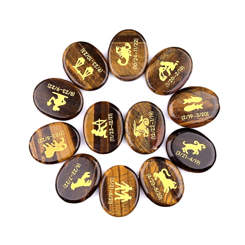 Zodiac or Horoscope Symbols Engraved Stones (Set of 12) for Reiki Healing Meditation Balancing Worry Gemstone Pocket