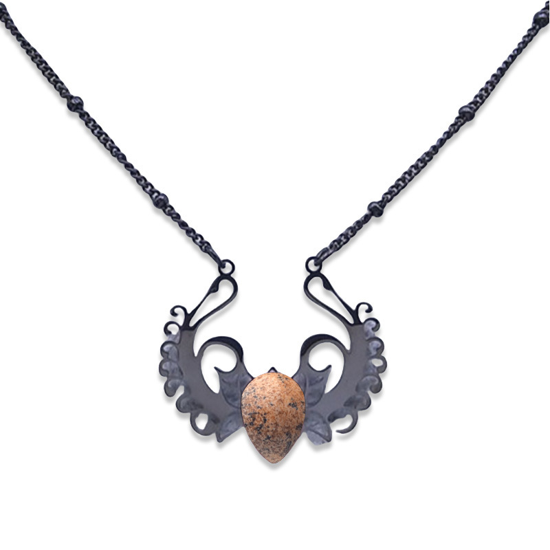 Stainless Steel Necklace Natural Gemstone Cabs Pendant With 50CM Chain
