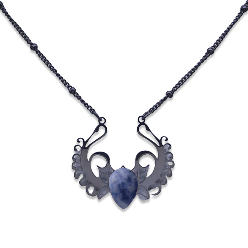 Stainless Steel Necklace Natural Gemstone Cabs Pendant With 50CM Chain
